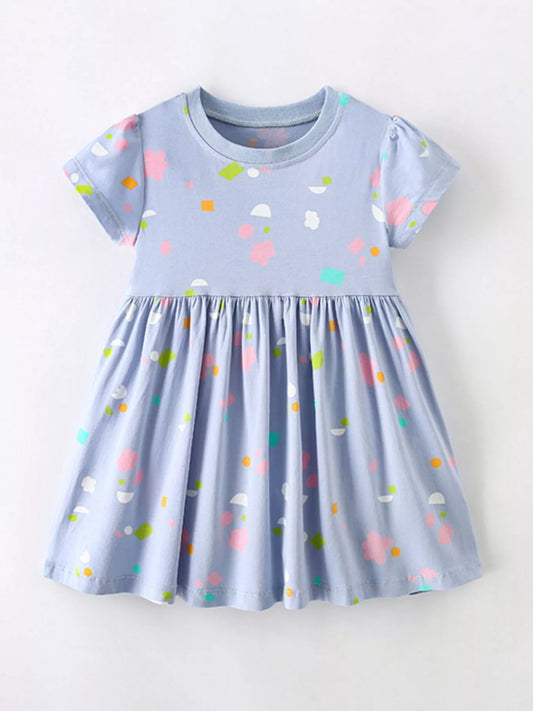 Children's Printed Short Sleeve Casual Dress