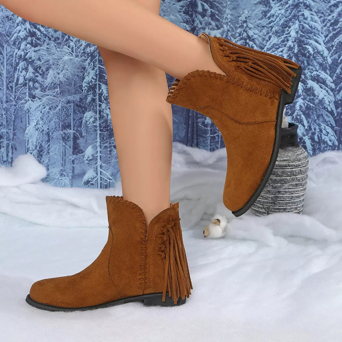 Fringe Point Toe Ankle Boots