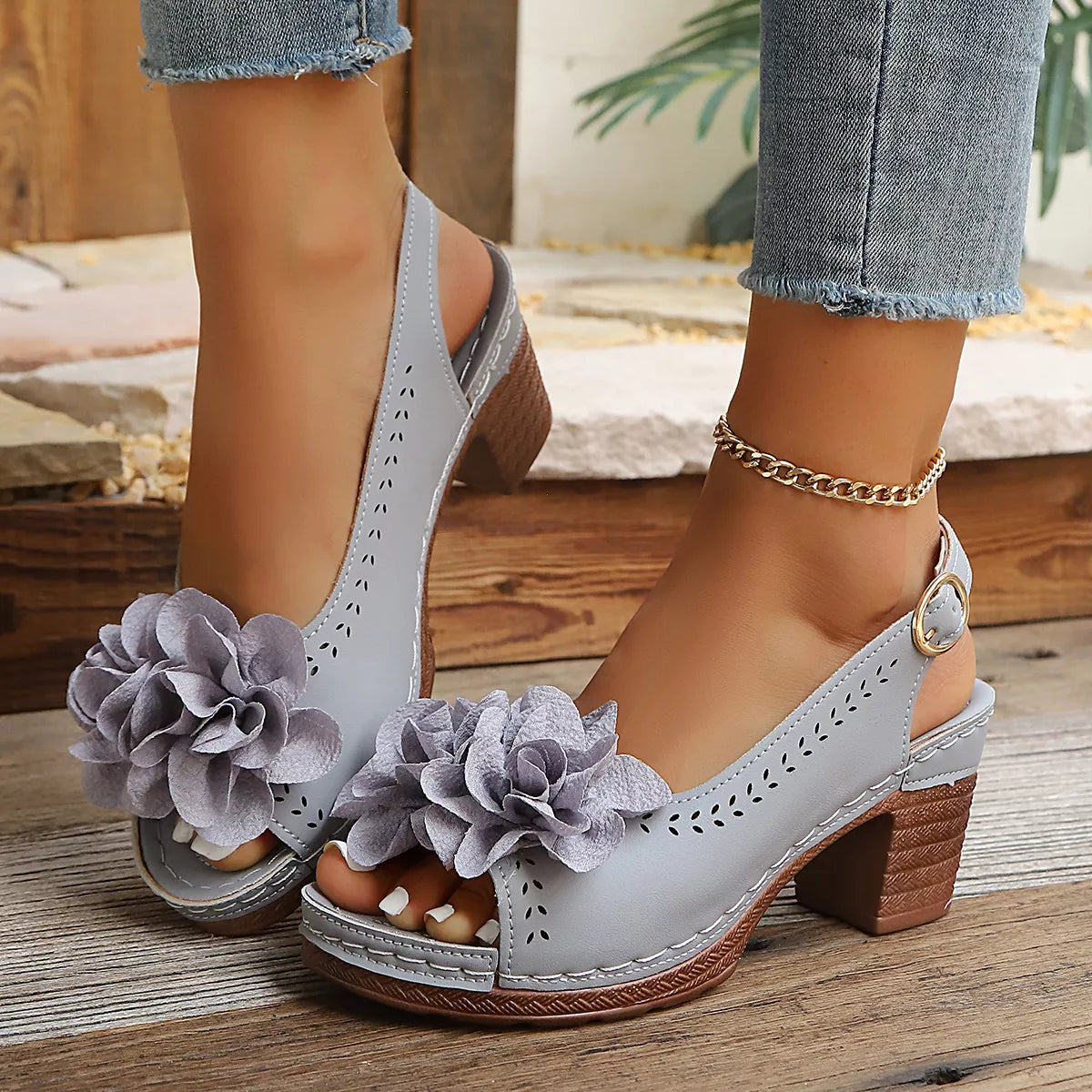 Peep Toe Block Heels Sandals