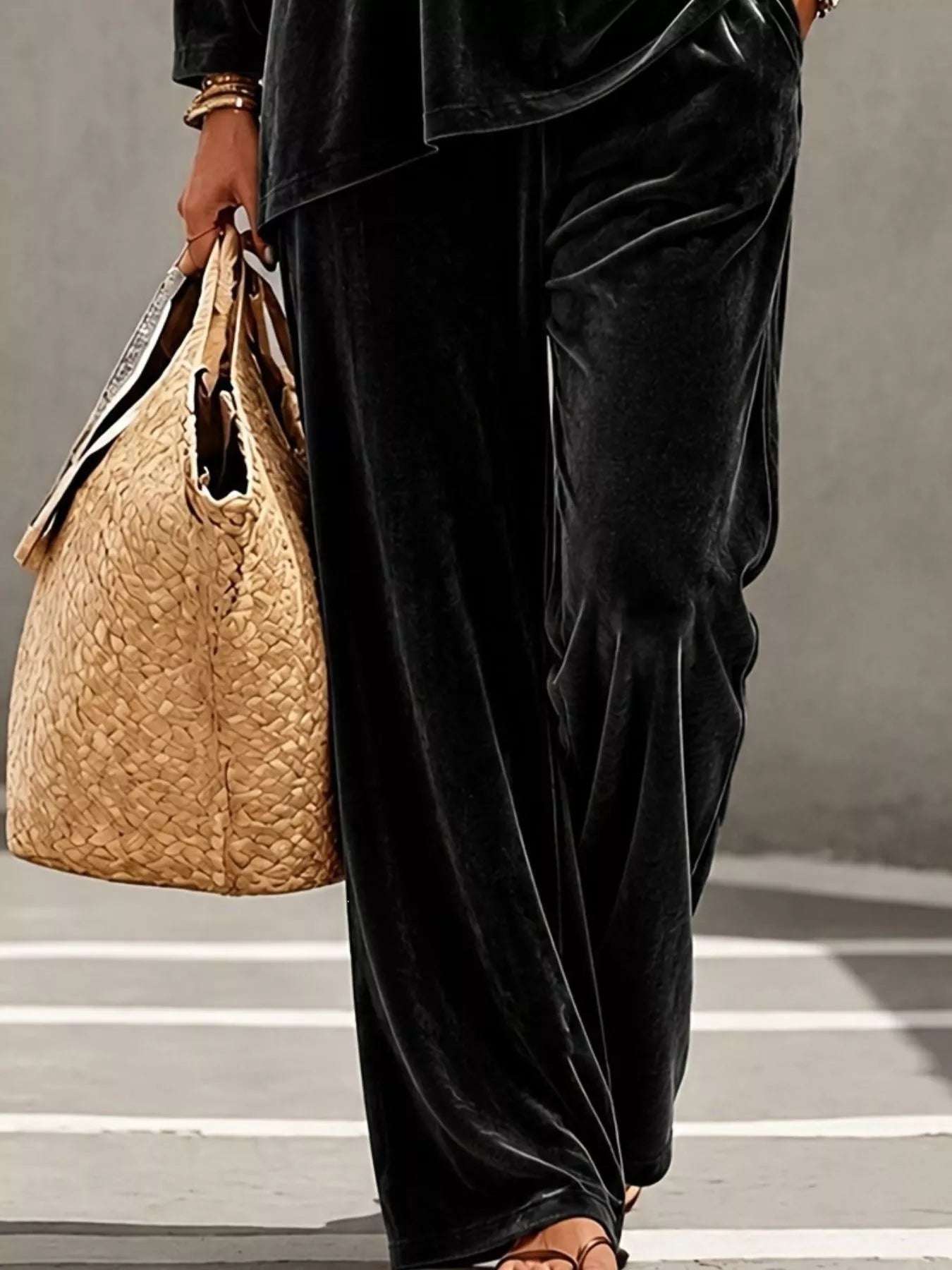 Full Size Velvet Long Sleeve Top and Pants Set Plus Size