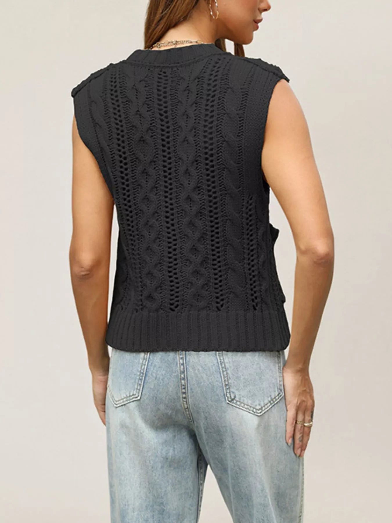 Cable-Knit Button-Down Sweater Vest