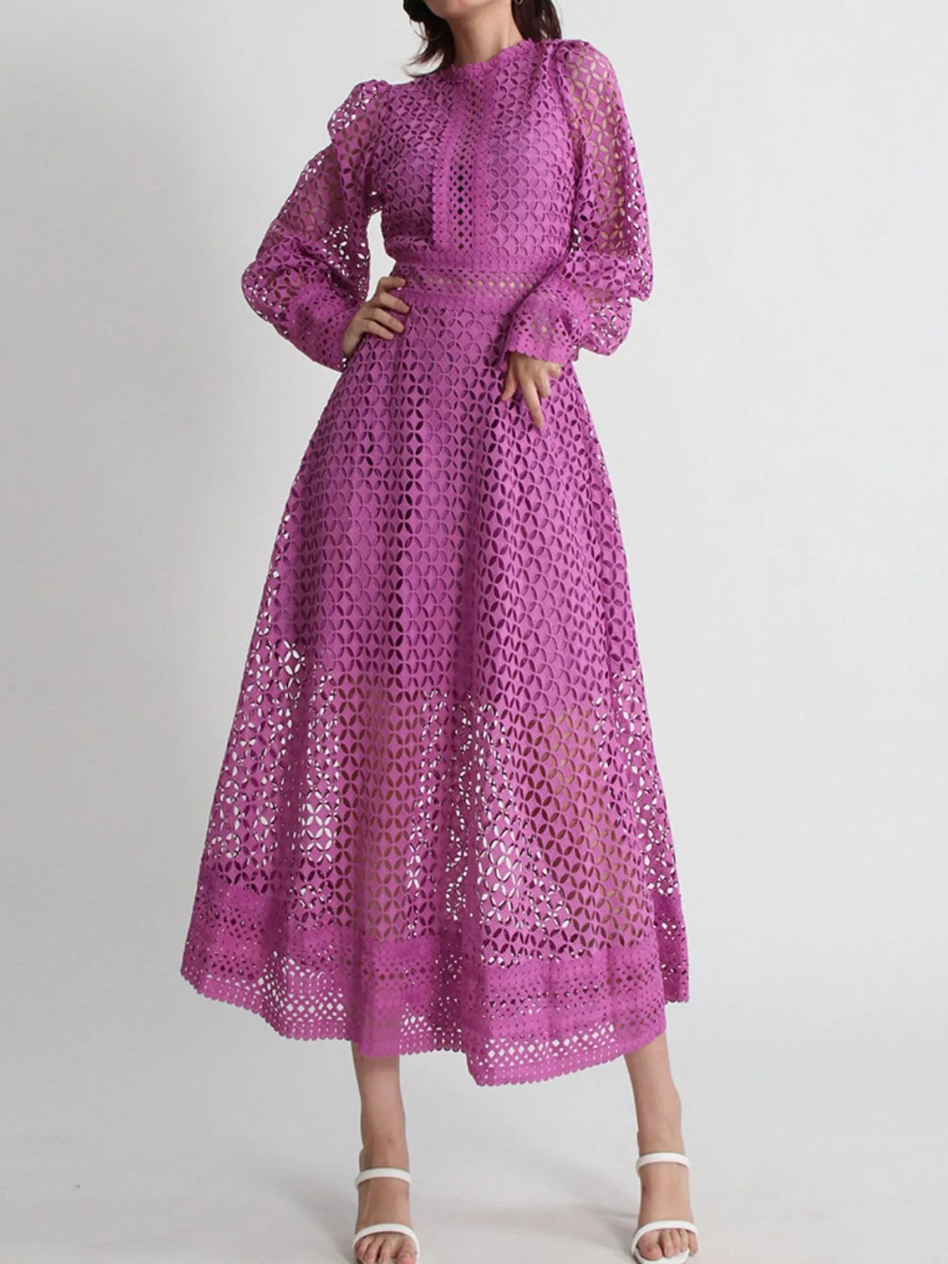 Lace Long Sleeve Midi Dress