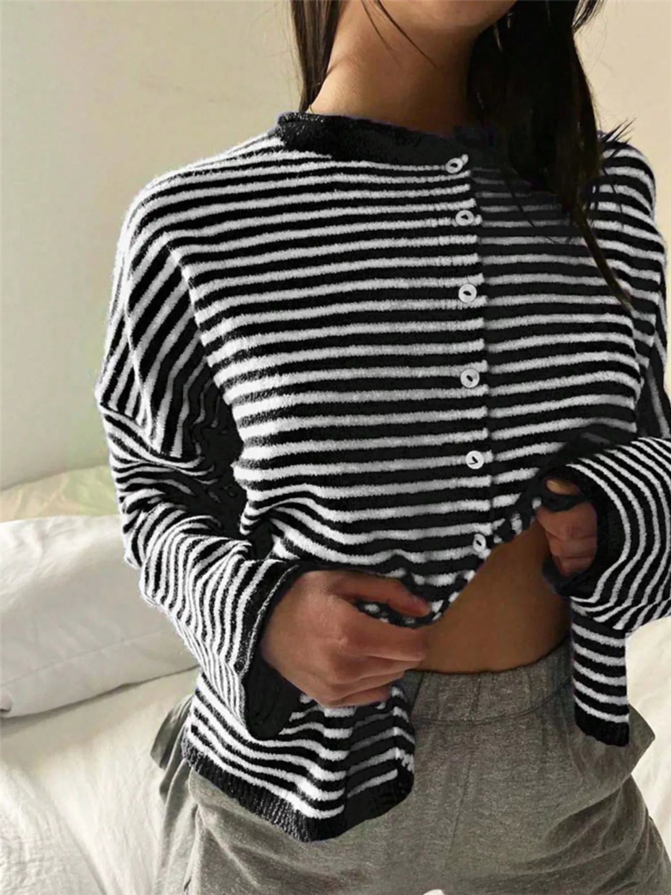 Striped Knit Button Up Cardigan