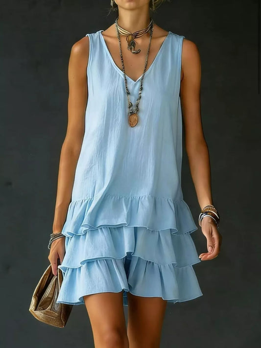 Full Size Ruffled Hem V-Neck Sleeveless Dress Plus Size
