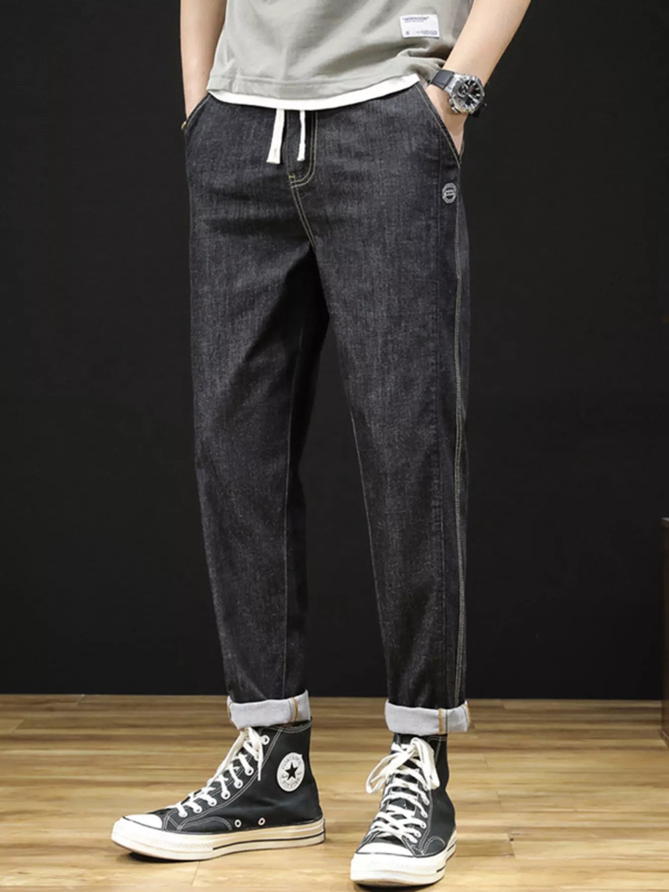 Men's Plus Size Drawstring Straight Leg Jeans