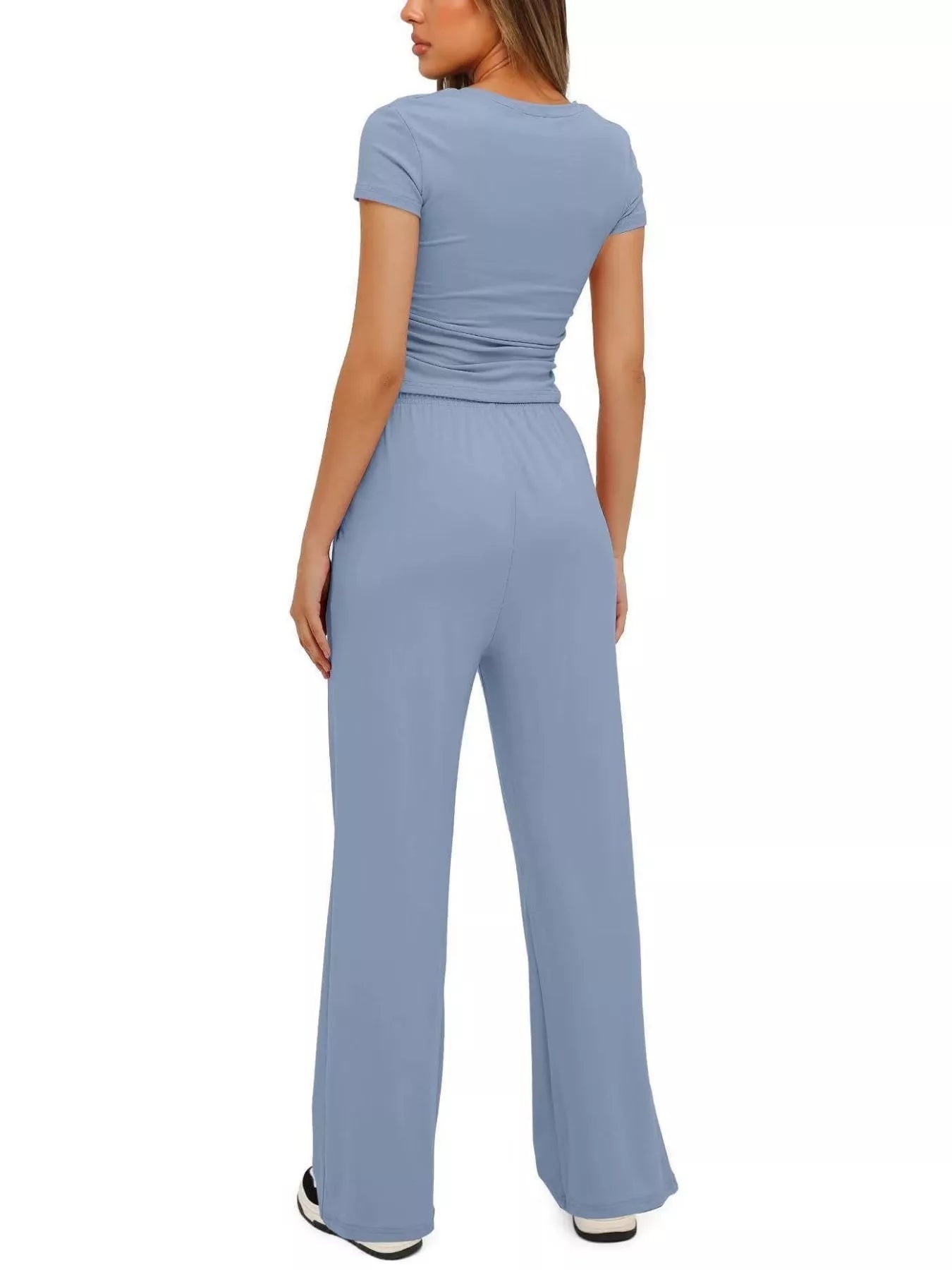 Round Neck Short Sleeve Top and Pants Set