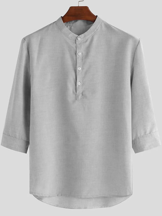 Men's Full Size Casual Button Detail Blouse Plus Size