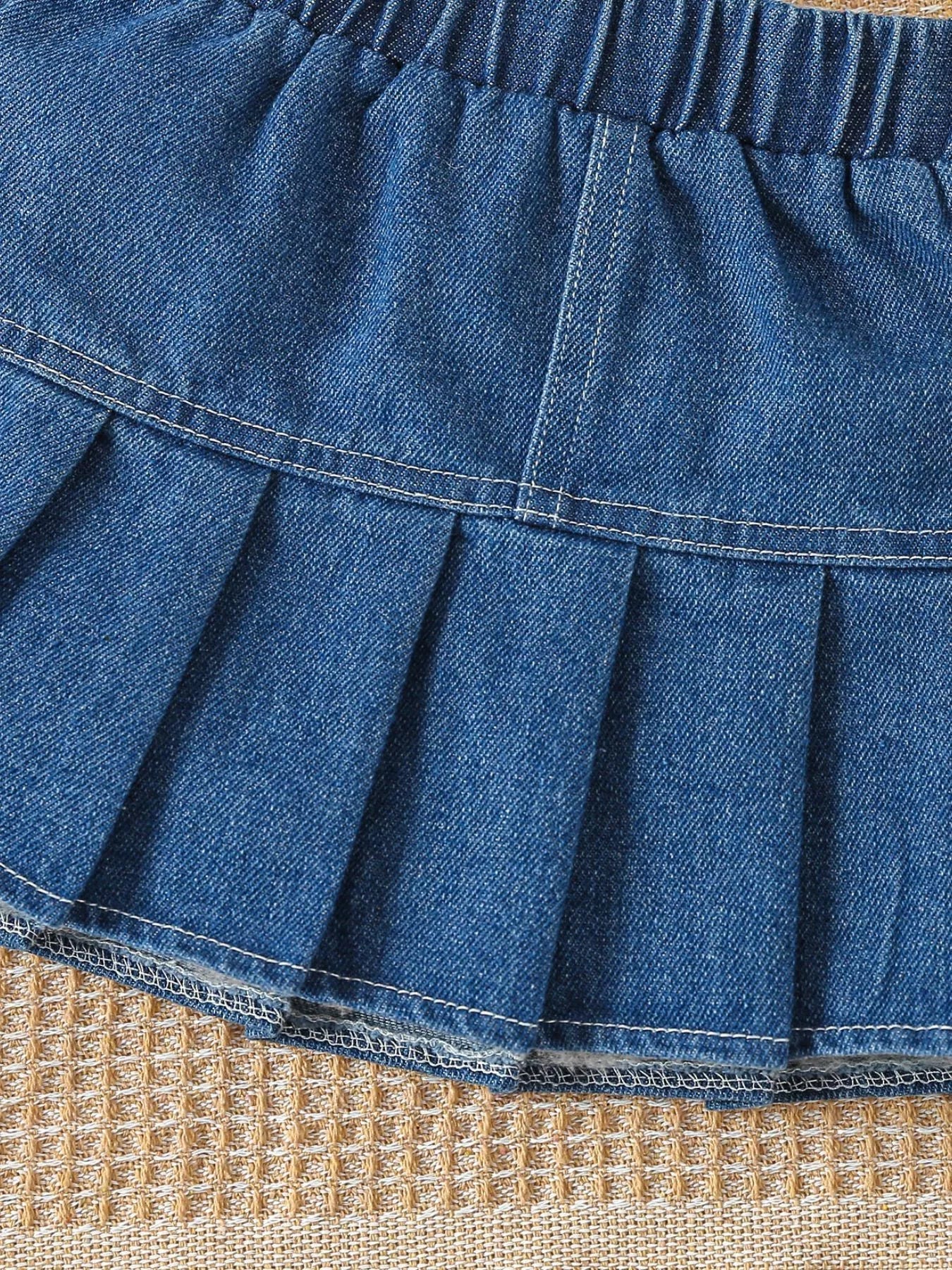 Children's Letter Long Sleeve Top and Denim Skirt Set with Heart Bag
