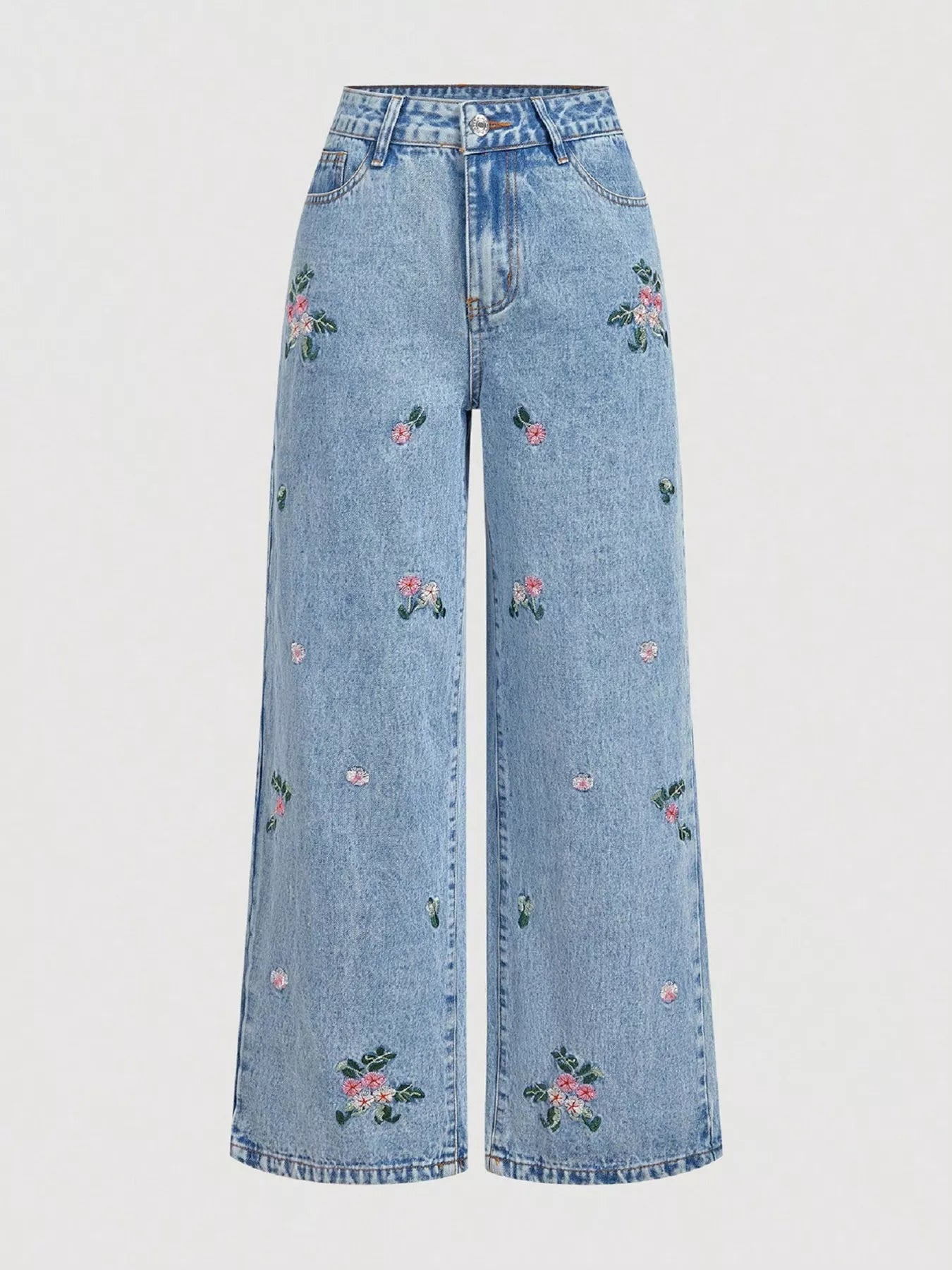 Embroidered Wide Leg Jeans