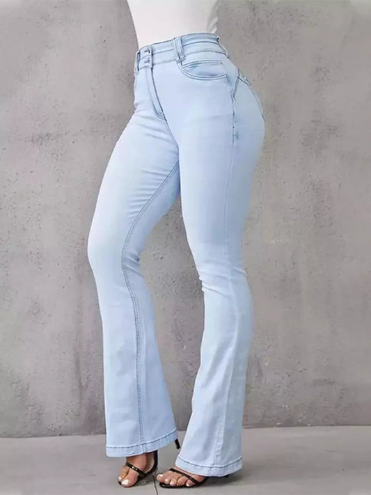 Full Size Wash High-Waisted Flare Jeans Plus Size