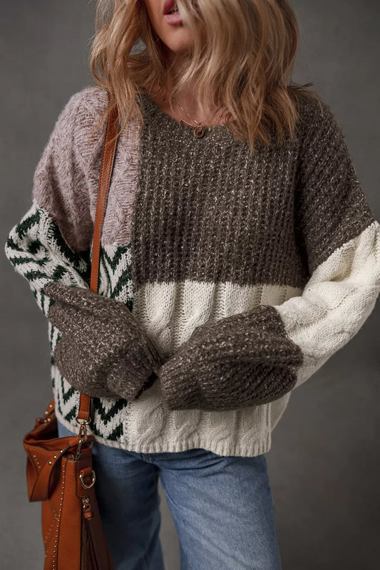 Color Block Cable Knit Sweater