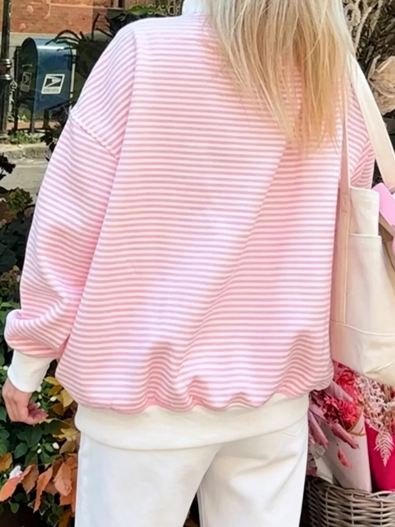 Oversized Striped Crew Neck Sweatshirt