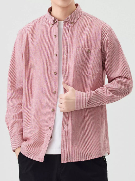 Men's Full Size Casual Striped Corduroy Shirt Plus Size
