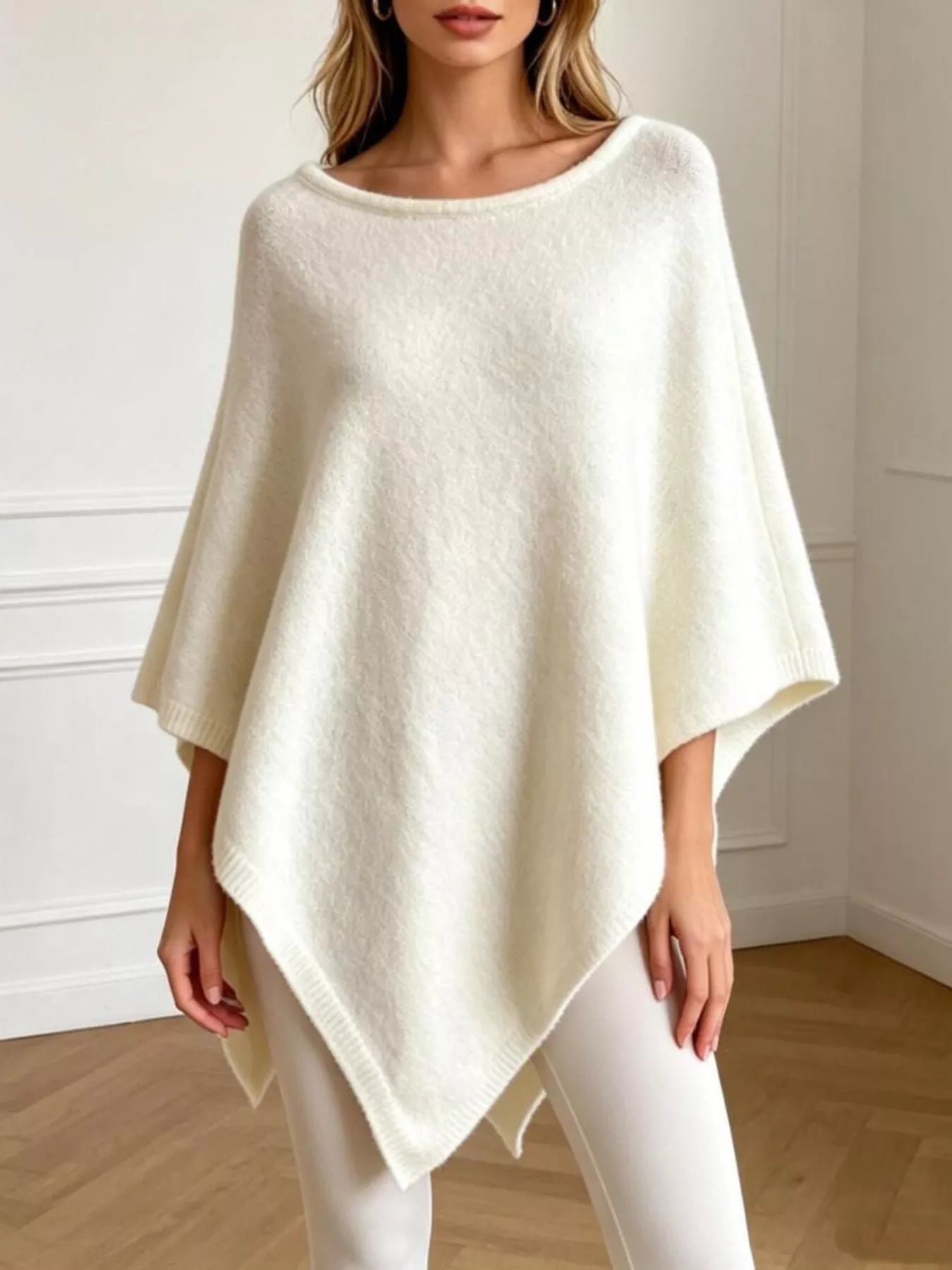 Asymmetrical Hem Knit Poncho