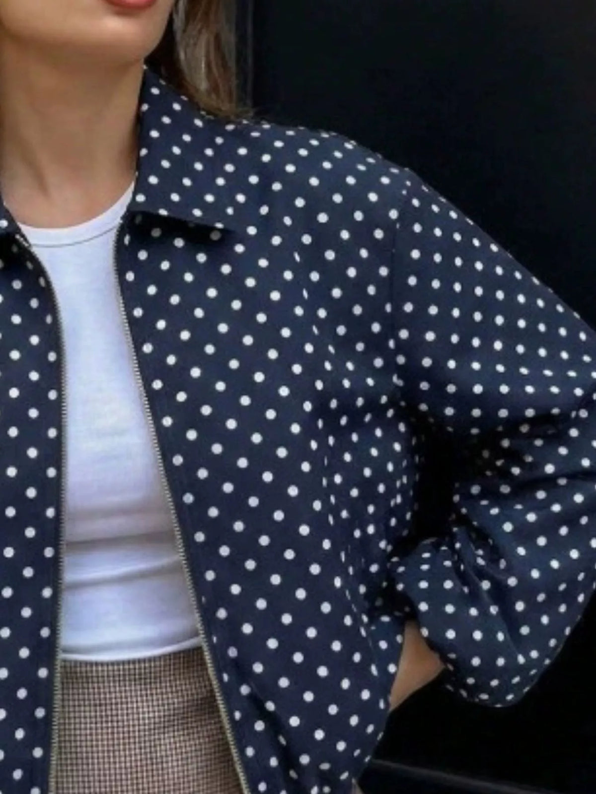 Polka Dot Casual Zip-Up Jacket