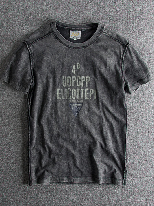 Men's Letter Round Neck Short Sleeve T-Shirt