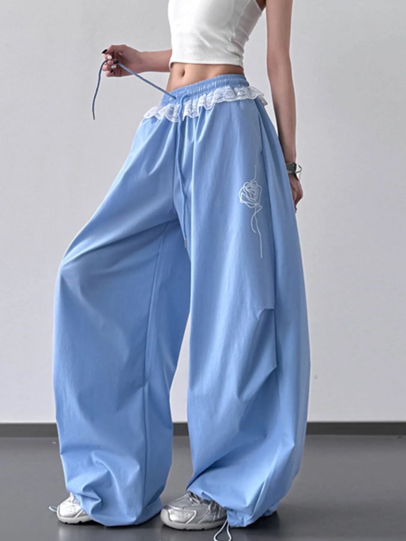 Drawstring Lace Detail Wide Leg Pants