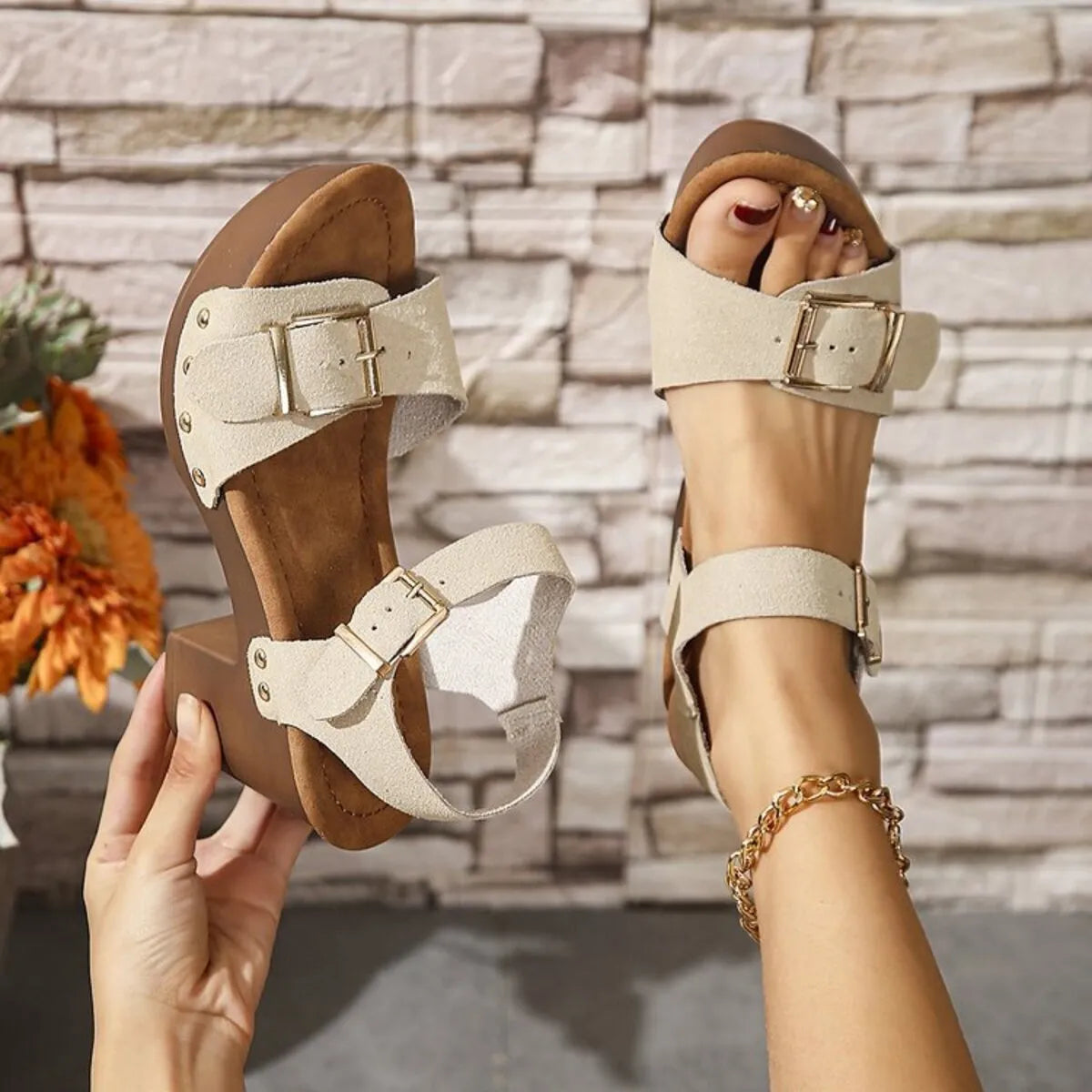 Buckle Platform Wedge Sandals
