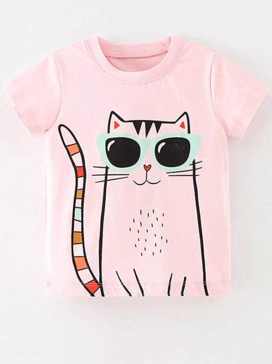 Children's Cat Graphic Short Sleeve T-Shirt