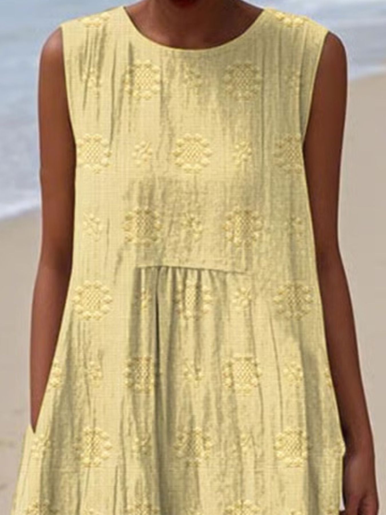 Full Size Round Neck Sleeveless Casual Midi Dress Plus Size