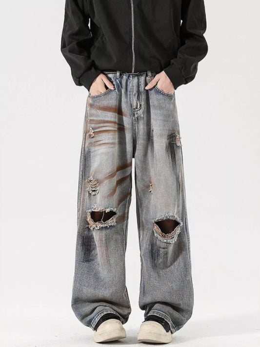Men's Full Size Distressed Wide Leg Jeans Plus Size
