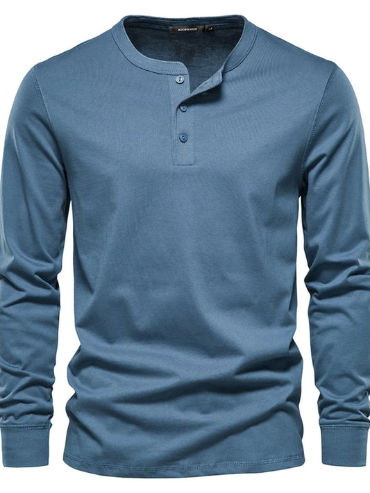 Men's Full Size Quarter Button Round Neck Long Sleeve T-Shirt Plus Size