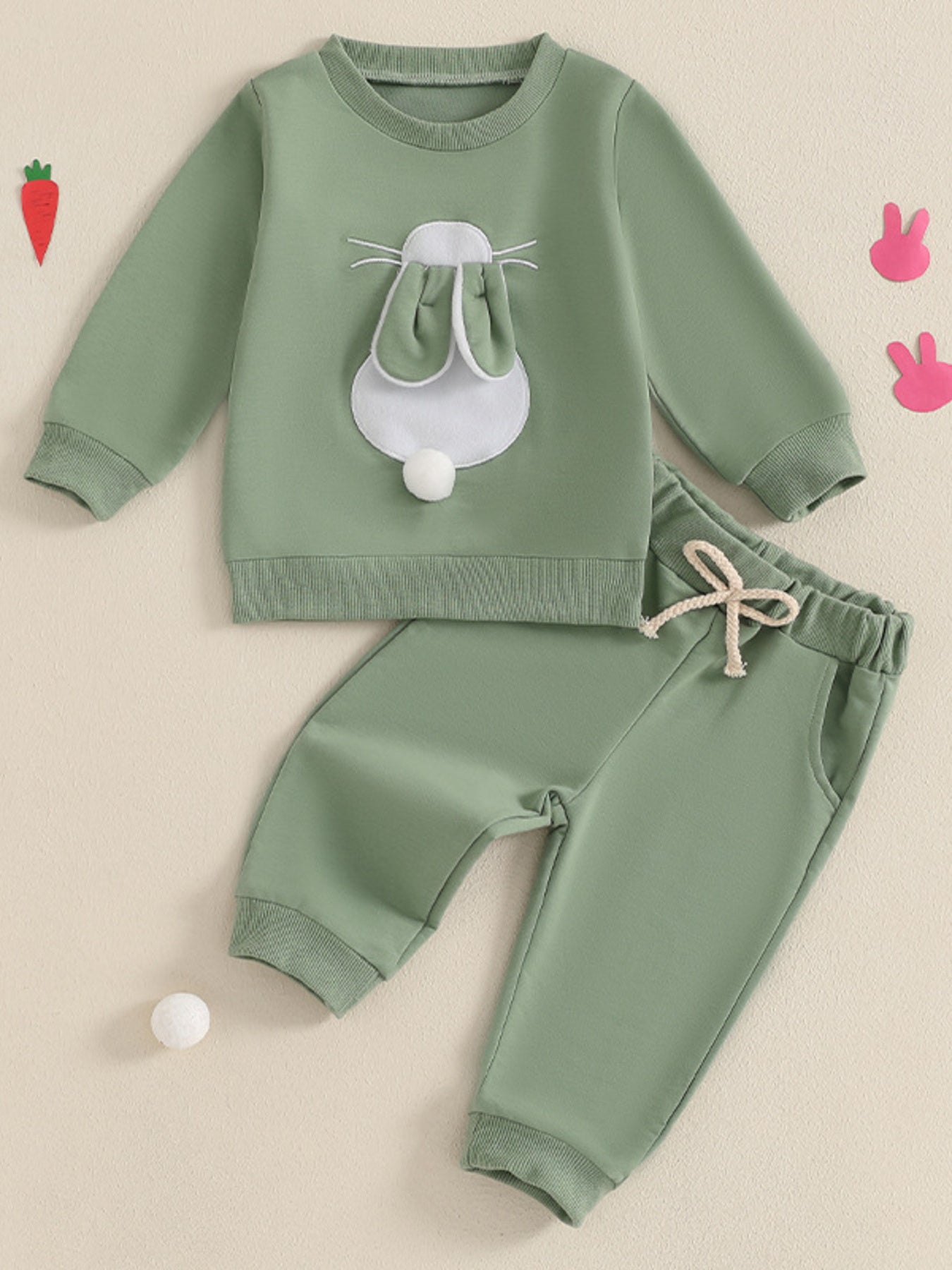 Children's Bunny Applique Top and Pants Outfit Set