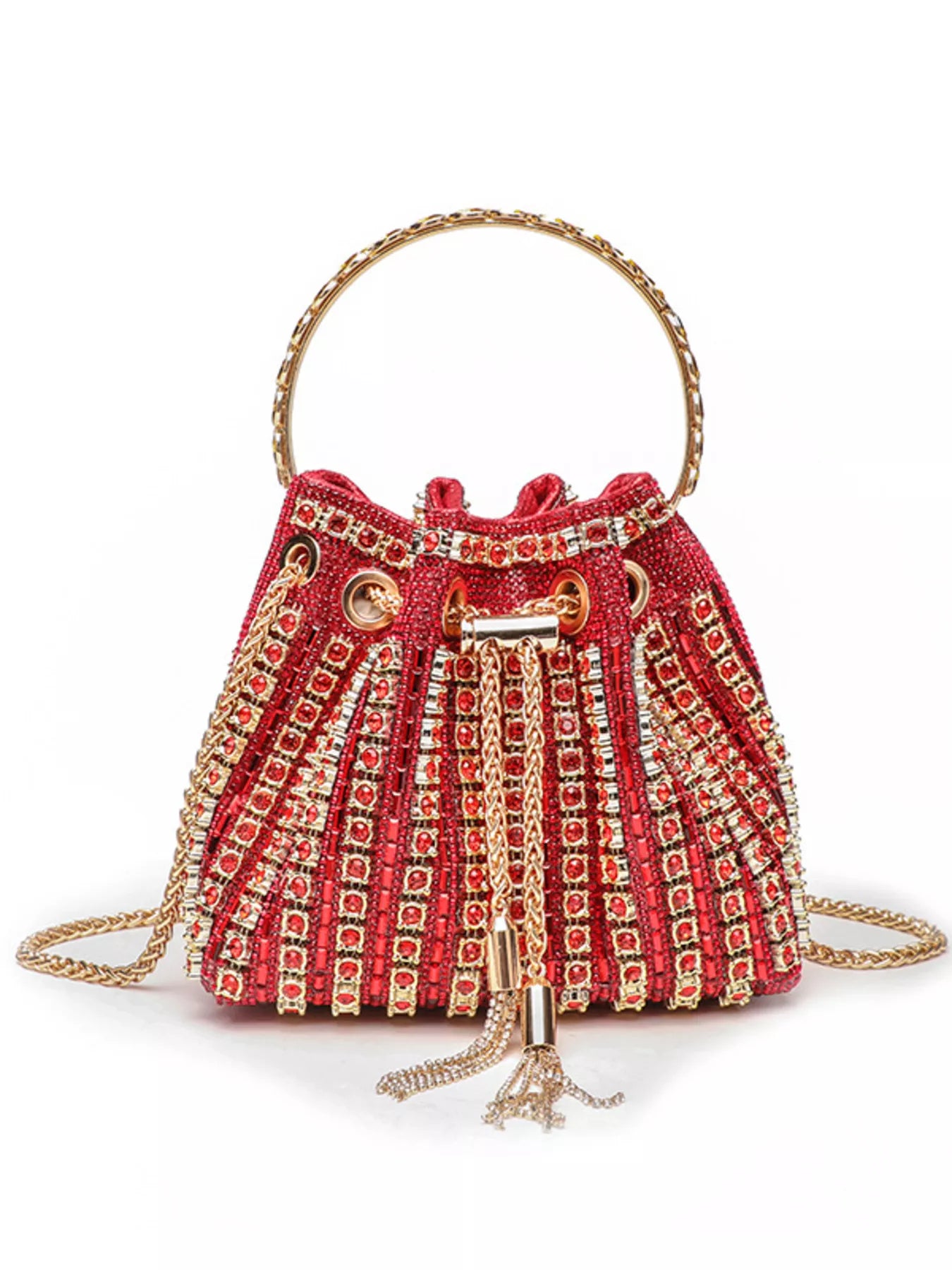 Rhinestone Embellished Bucket Crossbody Bag