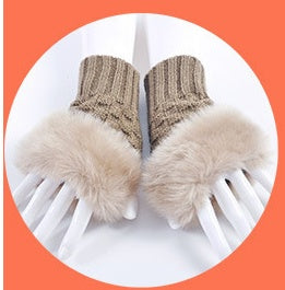 Women Rabbit Fur Fingerless Gloves - Autumn Winter Warmth For Cute Student Style
