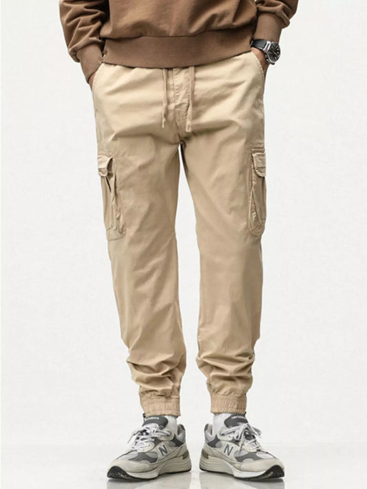 Men's Full Size Casual Cargo Pants with Drawstring Waist Plus Size