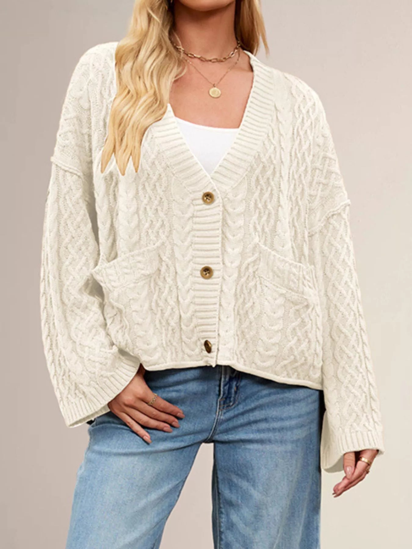 Cozy Cable Knit Cardigan with Pockets