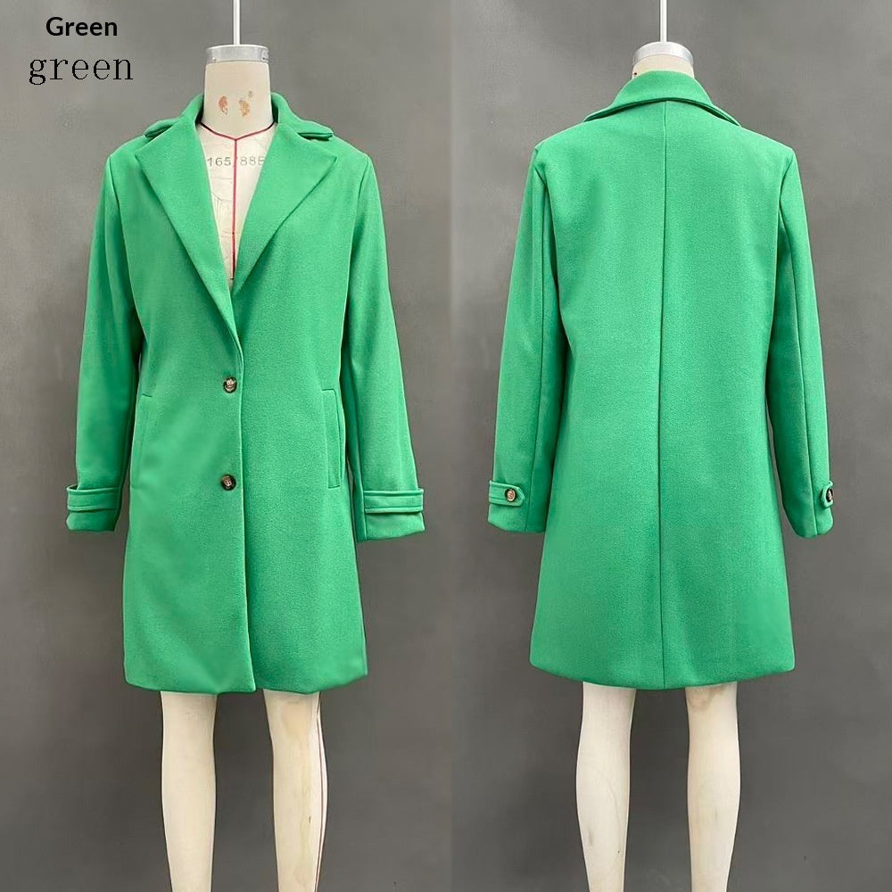 Women's Button-Front Mid-Length Lapel Coat