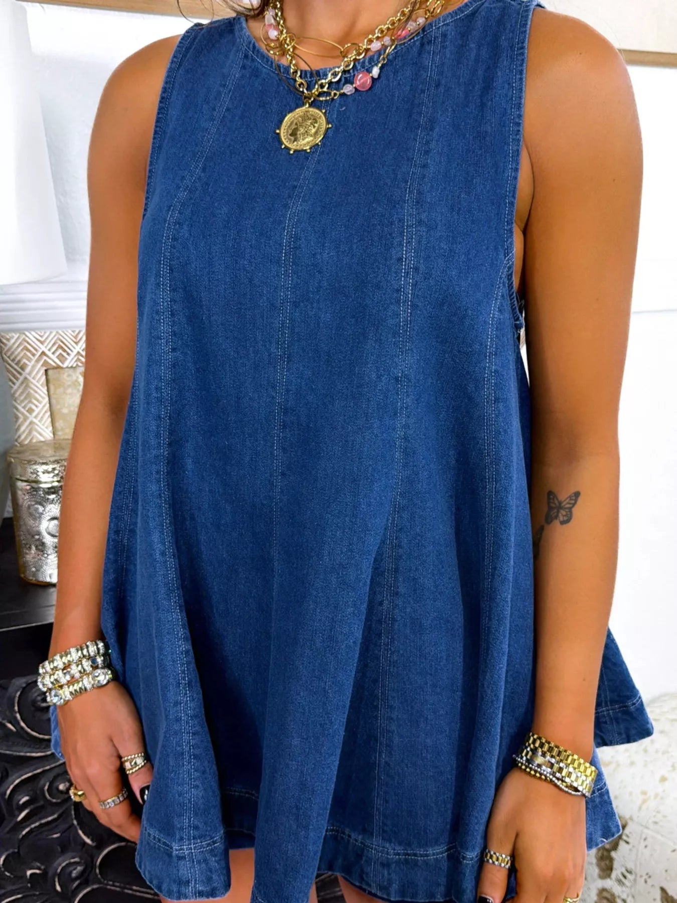 Sleeveless Top and Shorts Denim Set