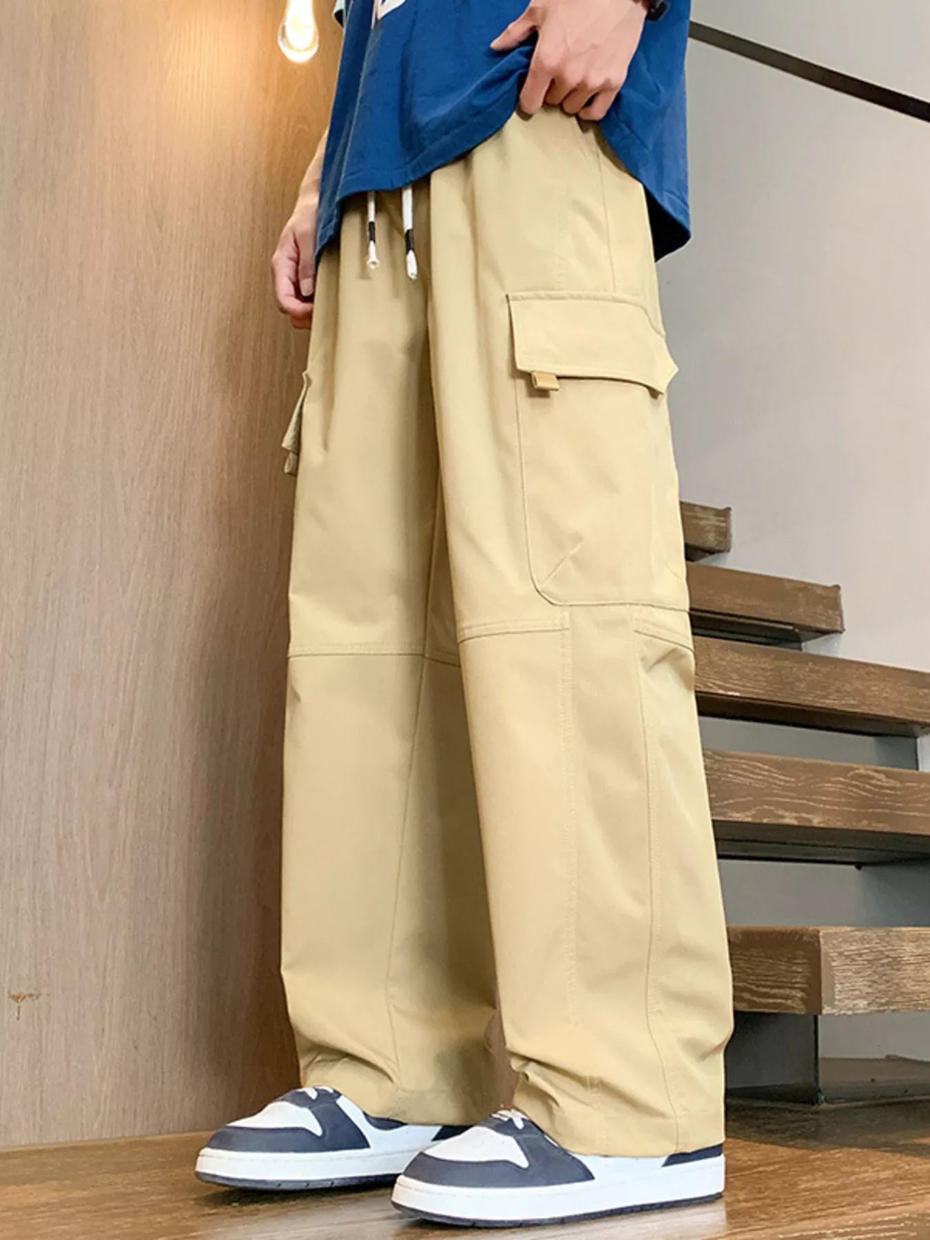 Men's Plus Size Loose Fit Cargo Pants with Drawstring