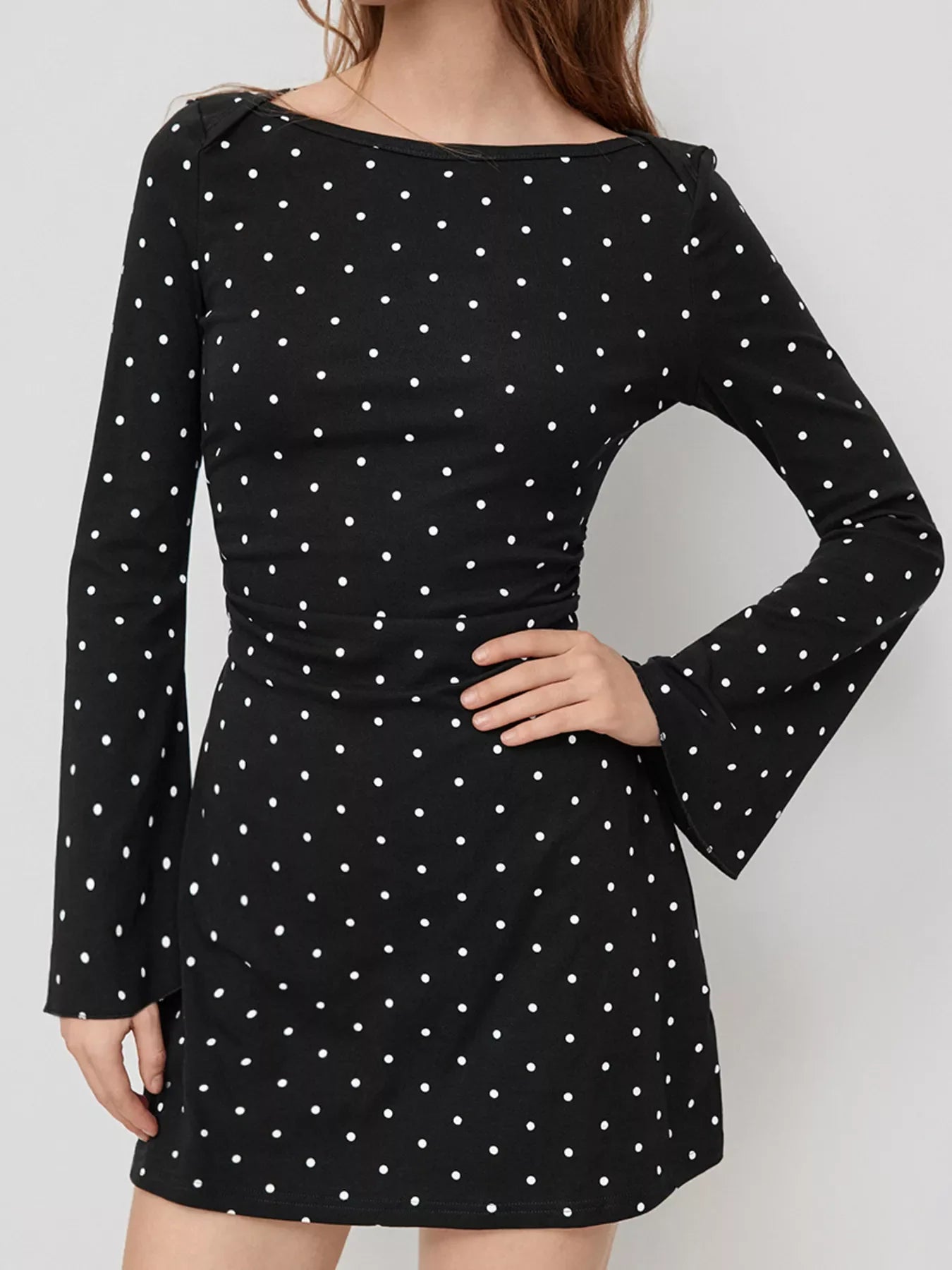 Polka Dot Flare Sleeve Mini Dress