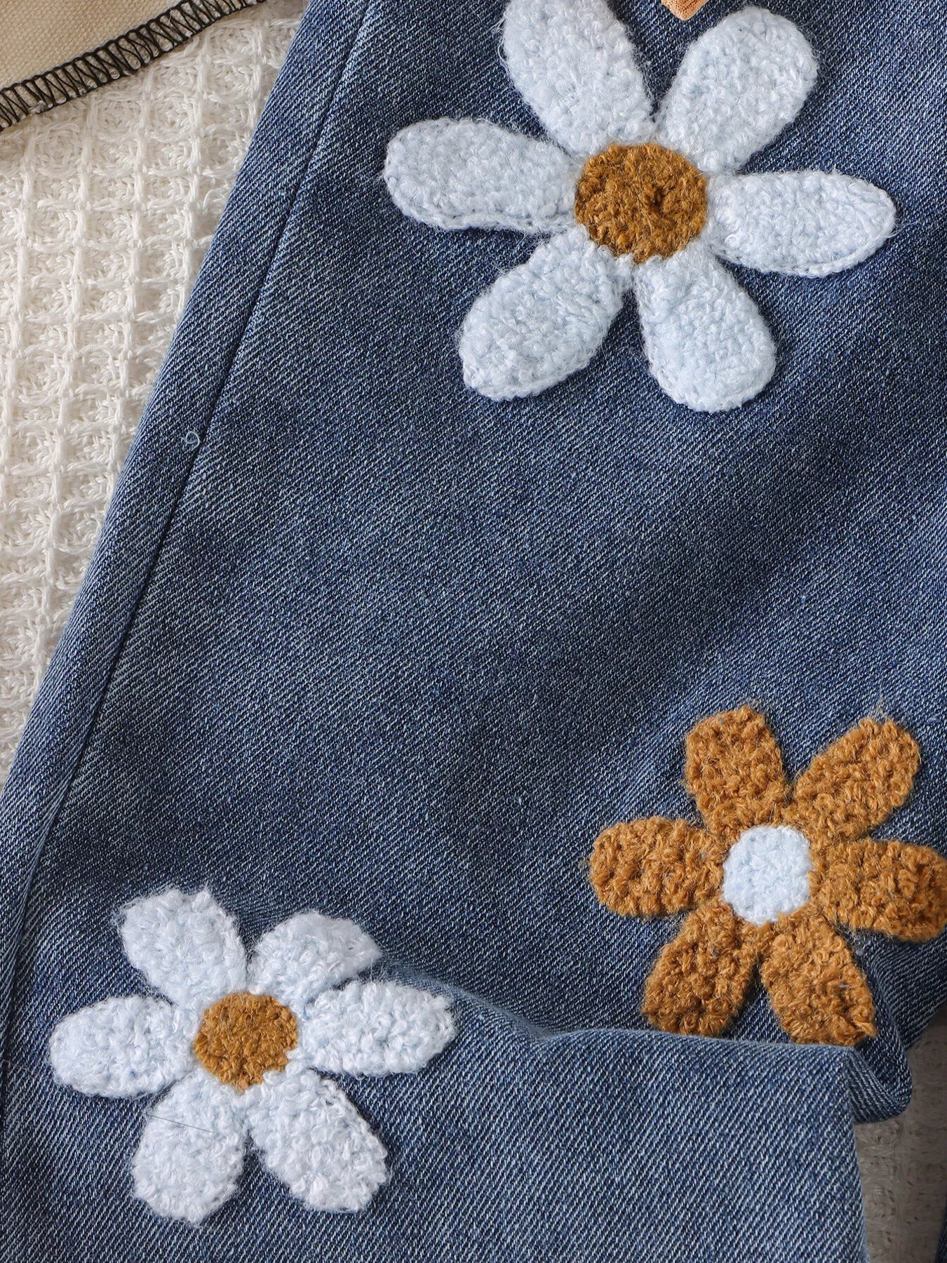 Children's Round Neck Top and Flower Jeans Set