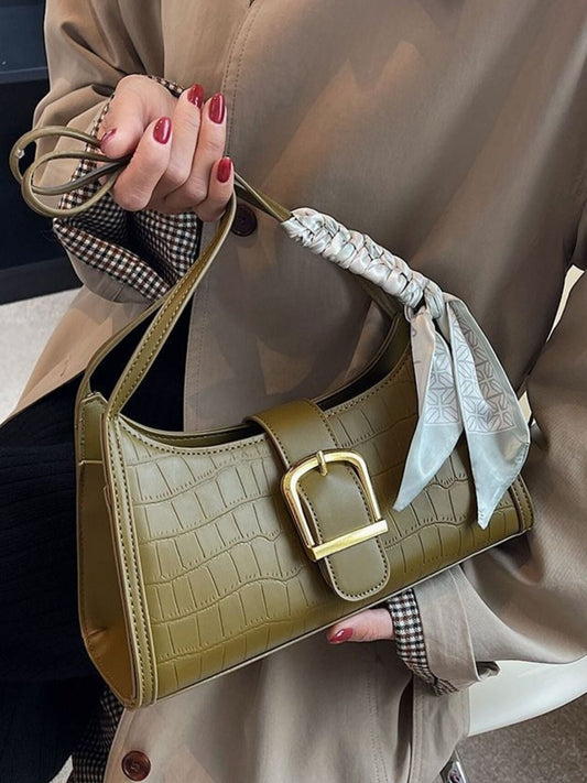 Crocodile Pattern Buckle Shoulder Bag