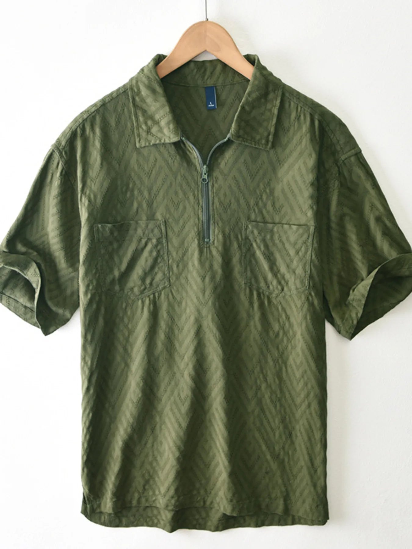 Men's Plus Size Quarter Zip Short Sleeve Blouse