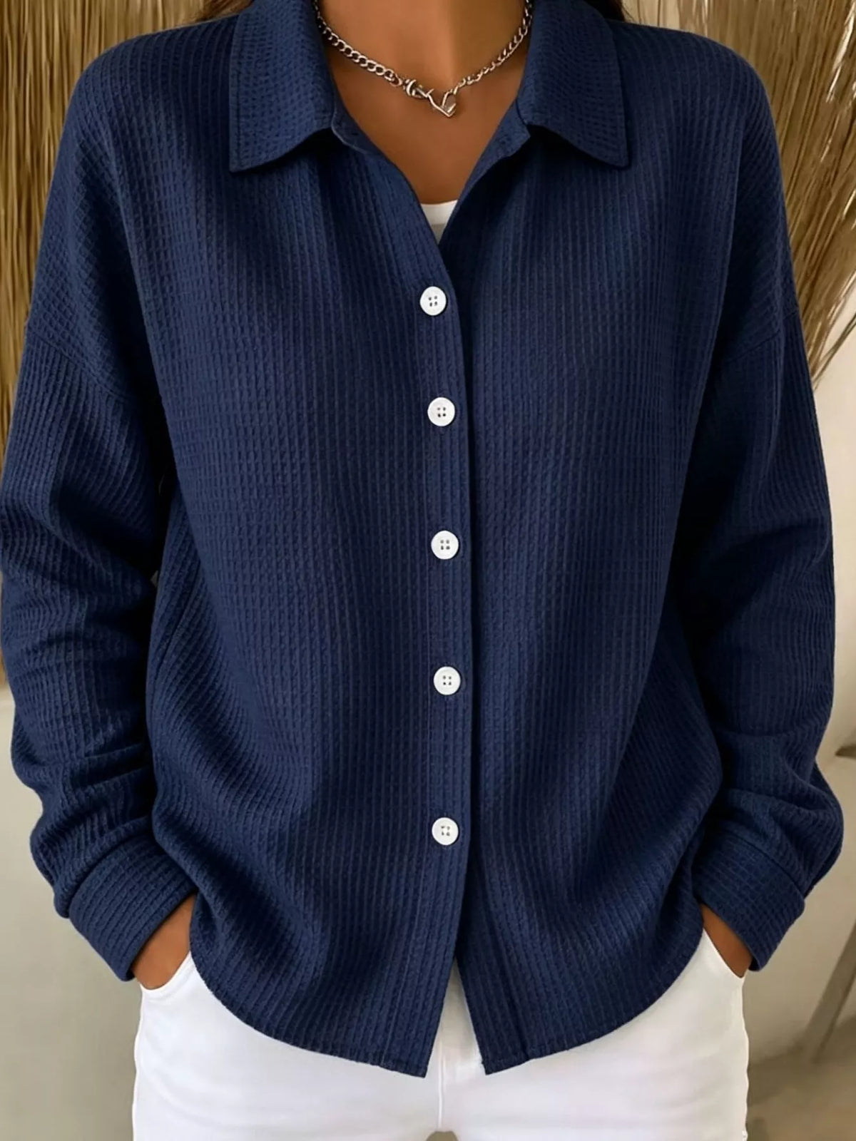 Waffle Knit Button-Down Shirt