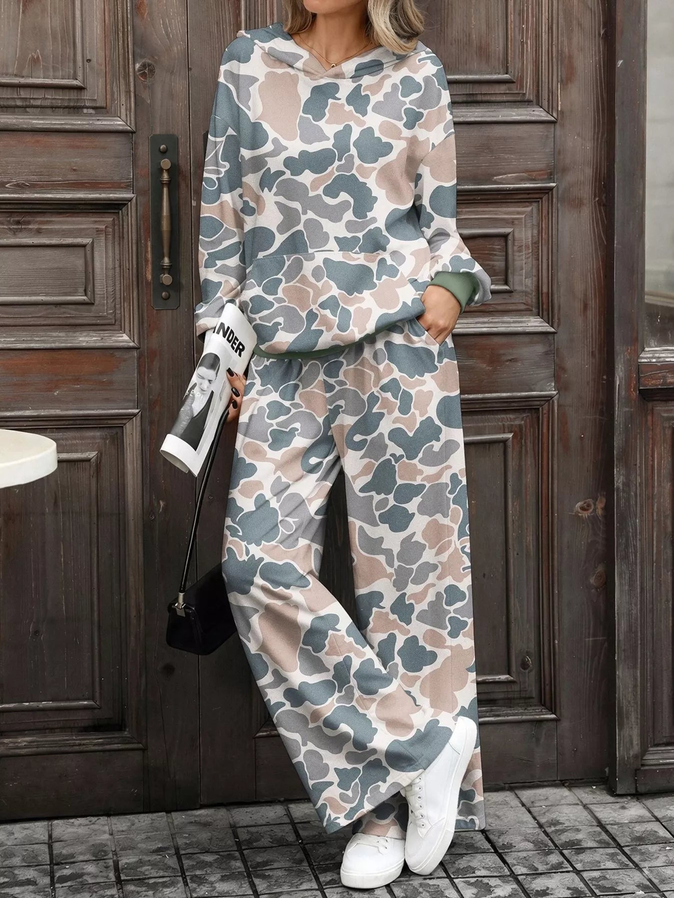 Printed Long Sleeve Hoodie and Pants Set