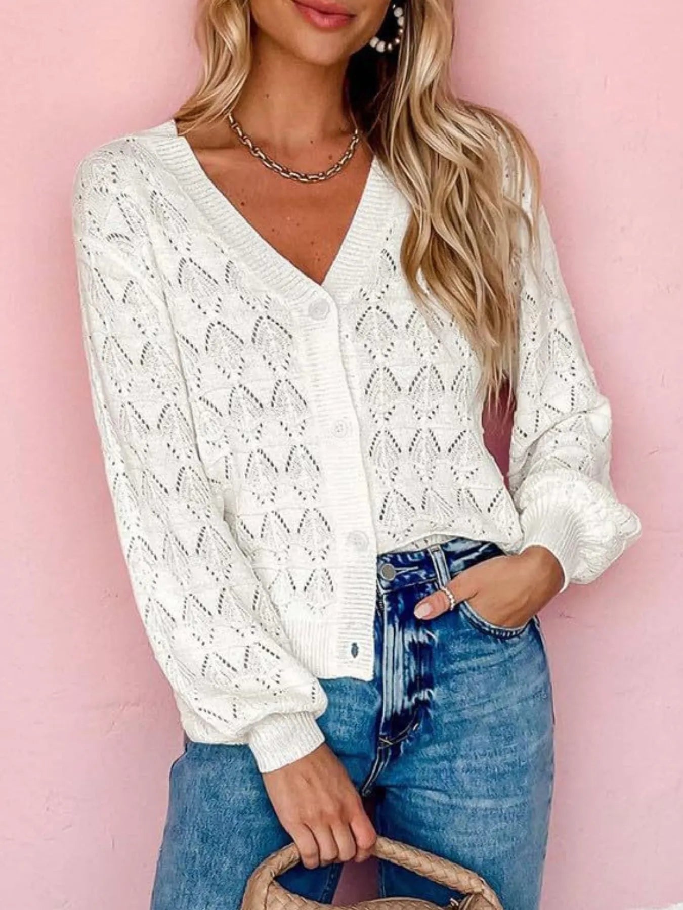 Openwork Button Up Cardigan