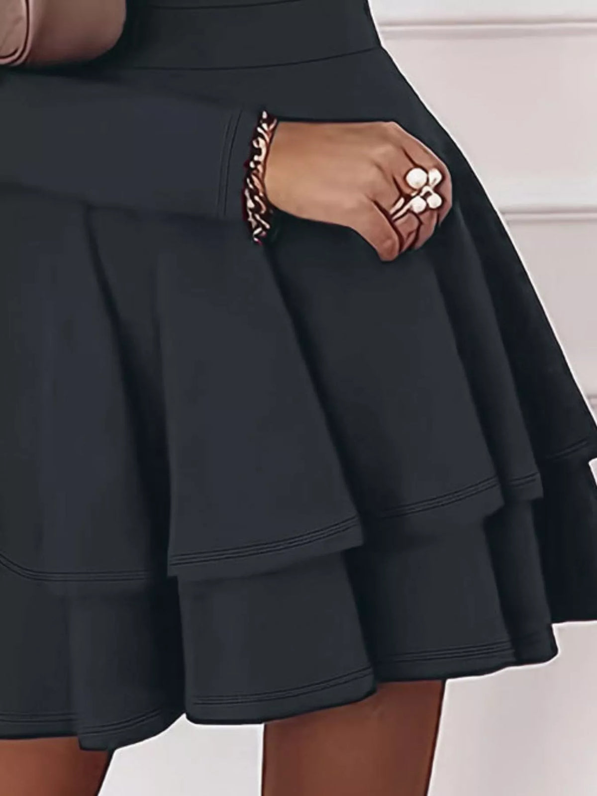 V-Neck Long Sleeve Layered Ruffle Mini Dress