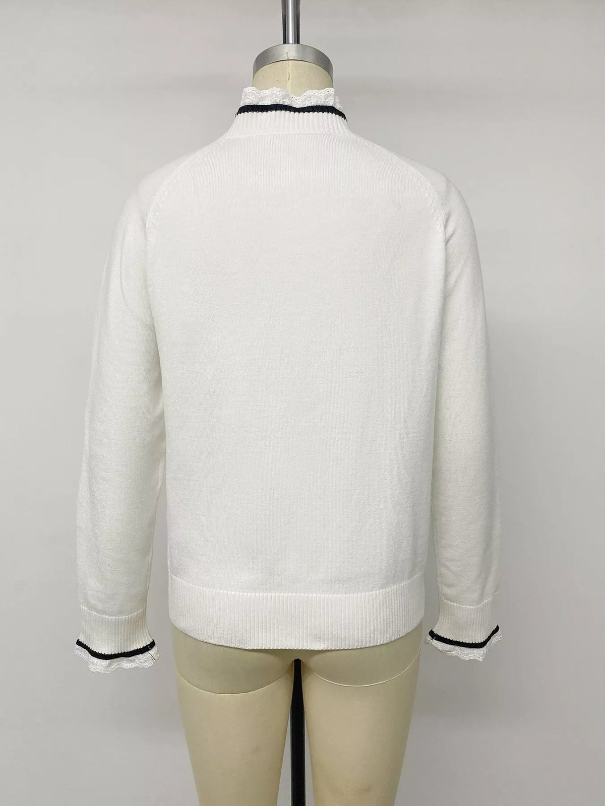 Bow-Embellished Lace Trim Sweater