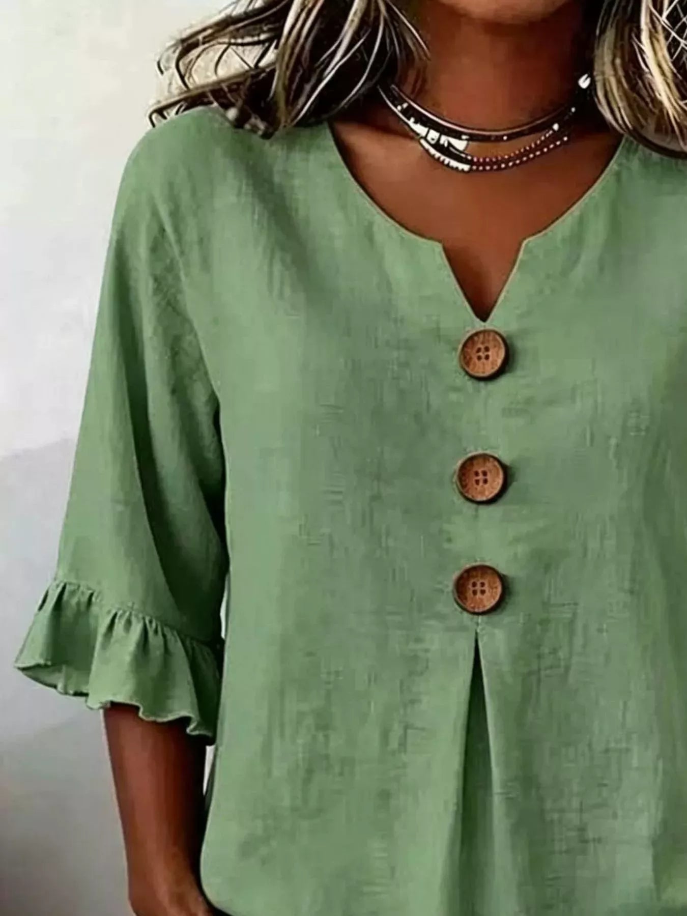 Full Size Casual Ruffle‑Sleeve Decor‑Button Top Plus Size