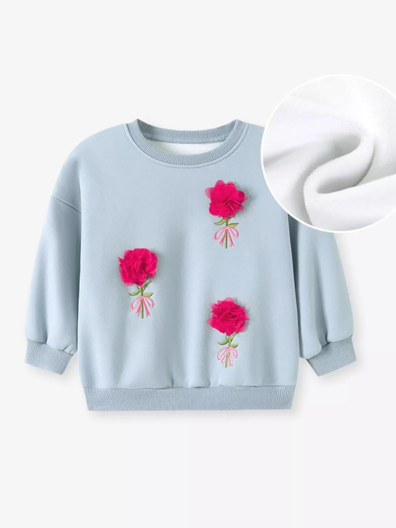 Children's Flower Applique Round Neck Sweatshirt