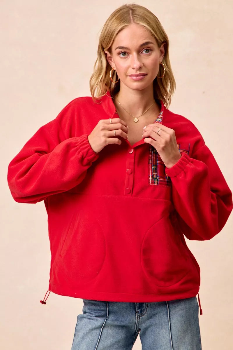 BiBi Christmas Theme Fleece Buttoned Top with Pockets