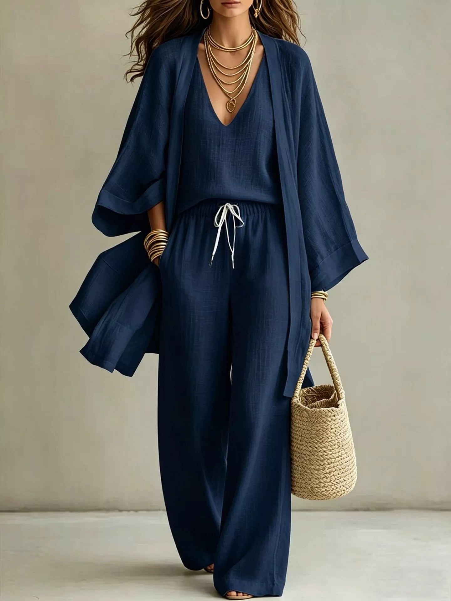 Full Size V-Neck Tank & Cardigan and Pants Set Plus Size