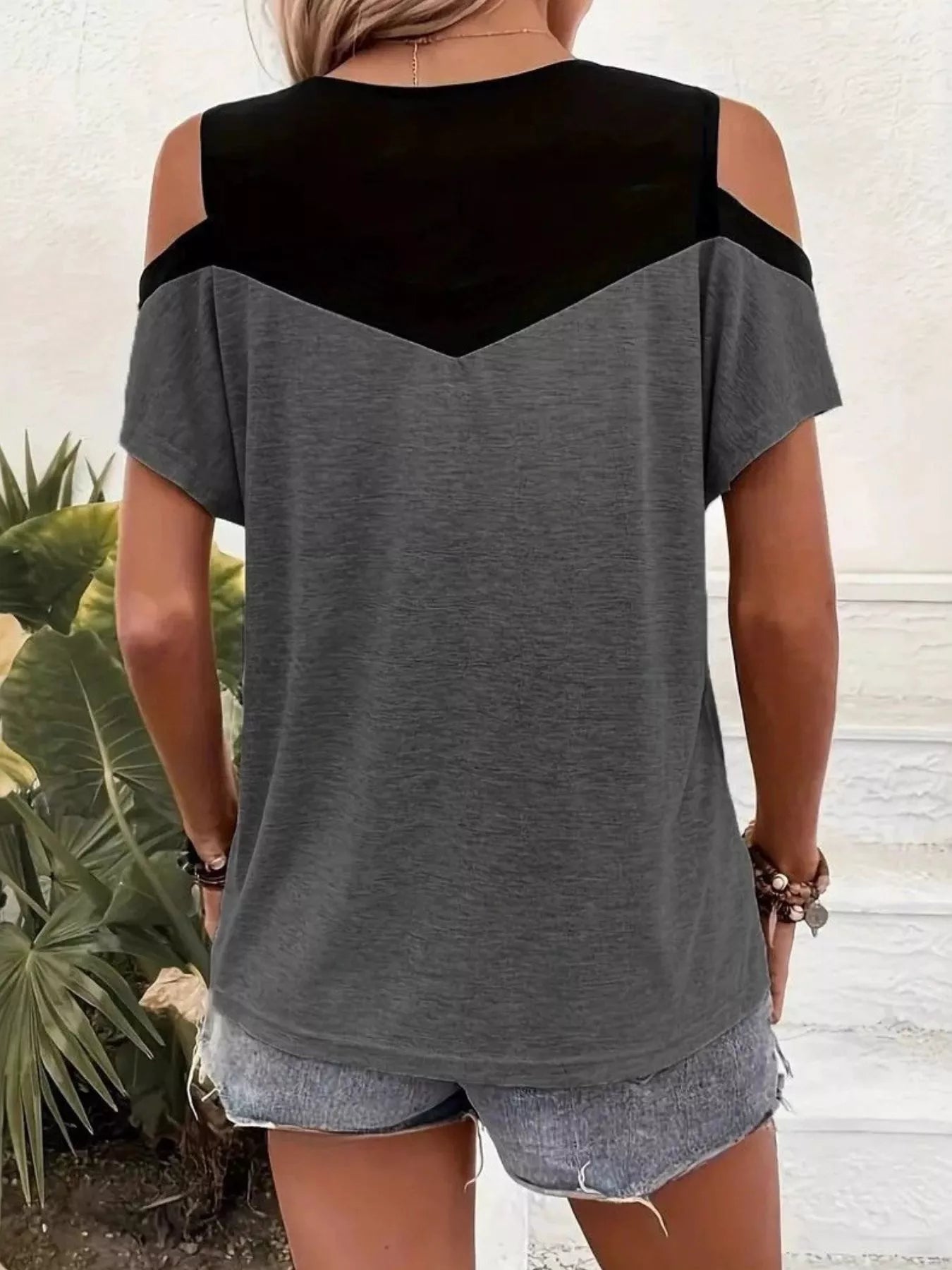 Cold Shoulder Color Block T-Shirt