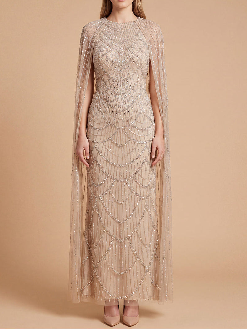 High Neck Beaded Dress with Long Cape |  28840