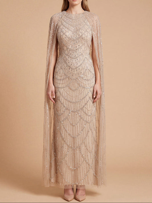 High Neck Beaded Dress with Long Cape |  28840